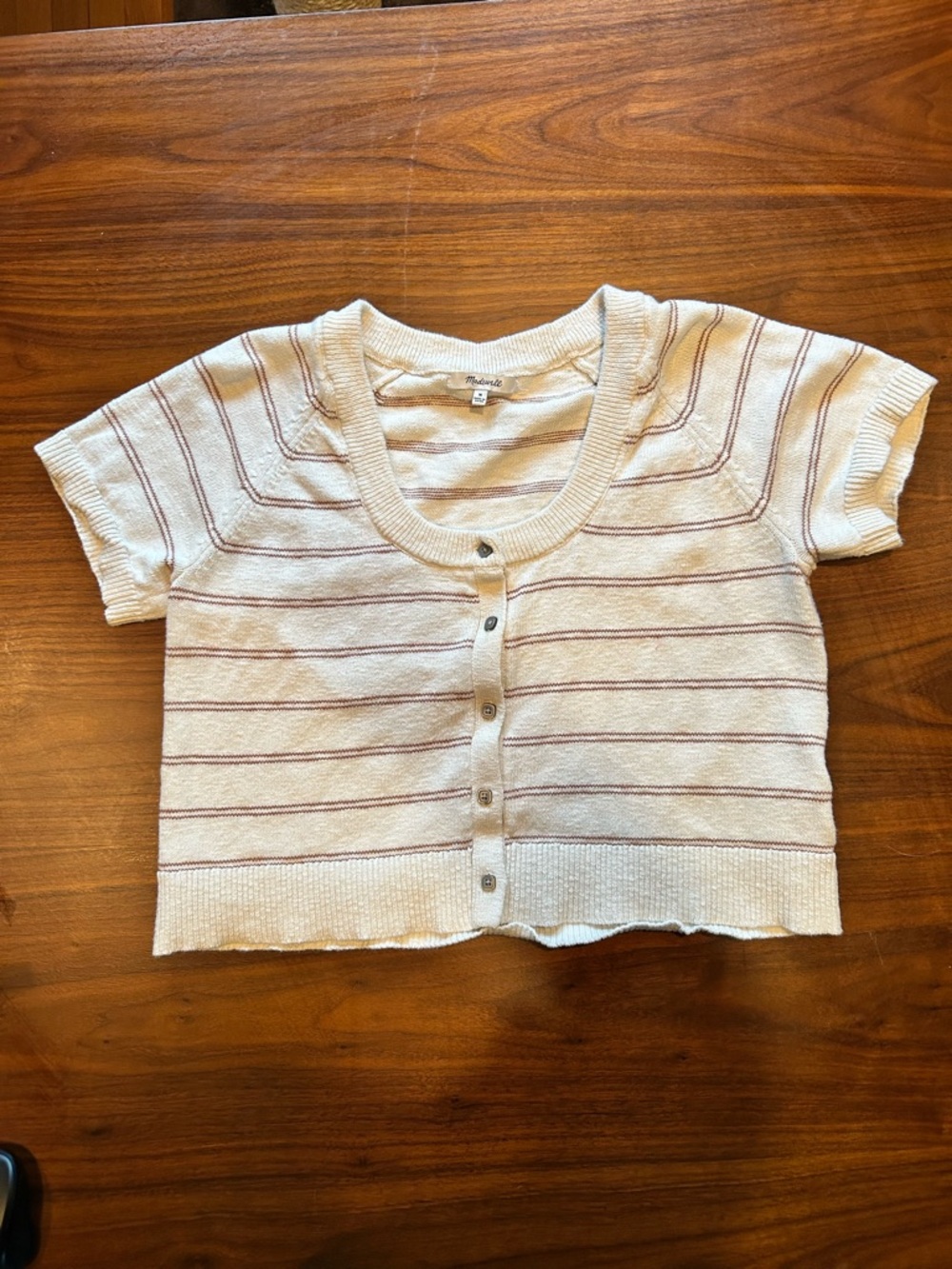 Madewell Cream Stripe Button-Front Knit Top